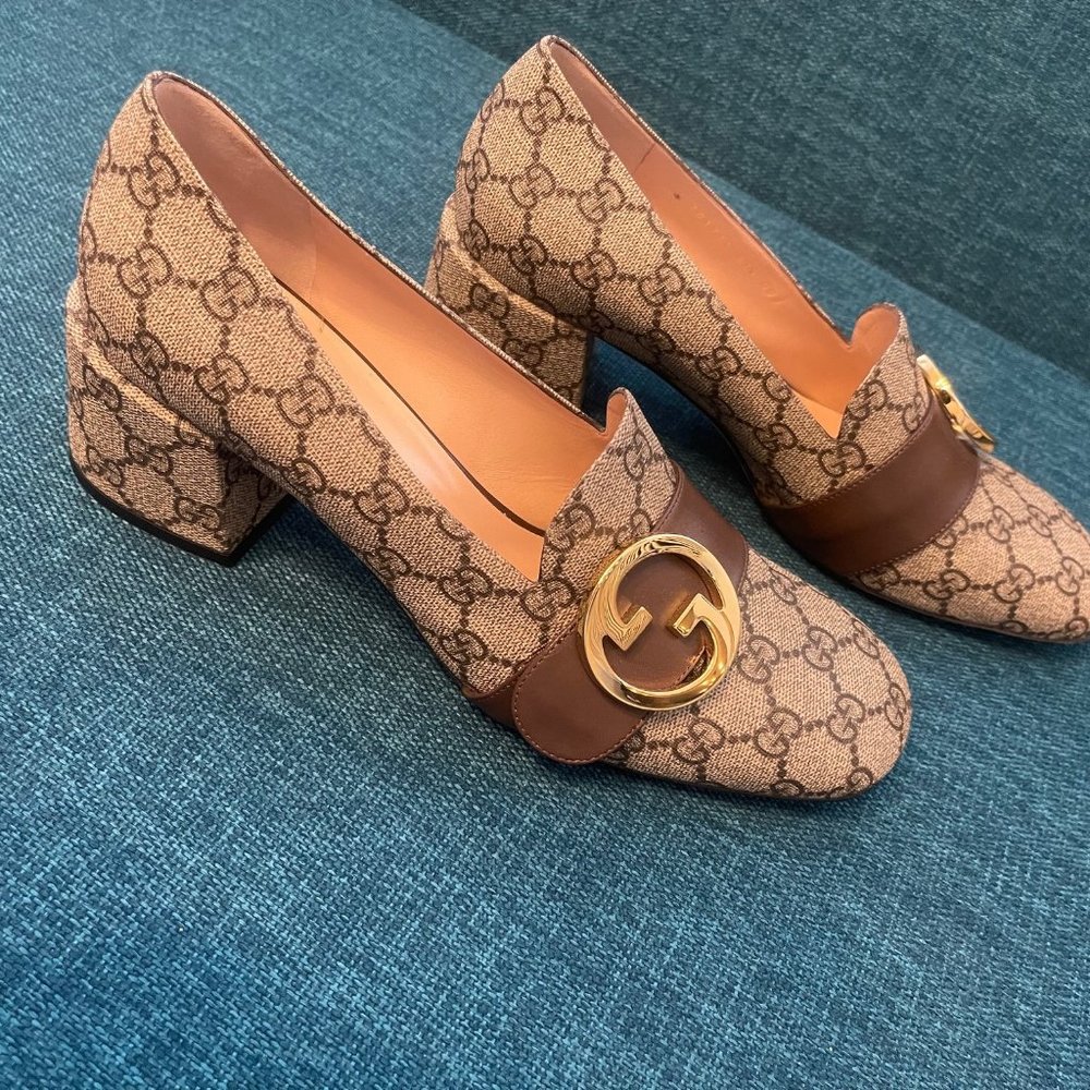 New Gucci Mid-heel Signature Interlocking G Shoes Pumps 41.5 US size 10.5-11